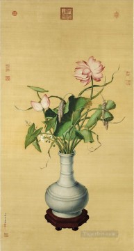 Lang shining lotus of Auspicious old China ink Giuseppe Castiglione Oil Paintings